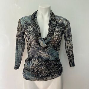 Karen Kane Y2K semi sheer wrap front top